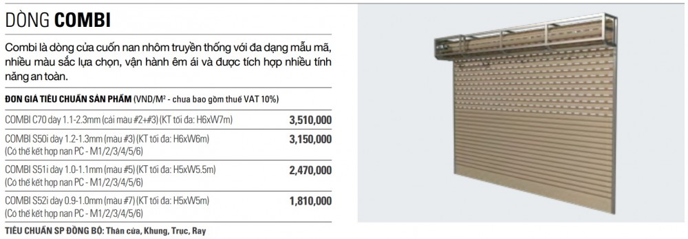 Dòng Combi Bảng Giá